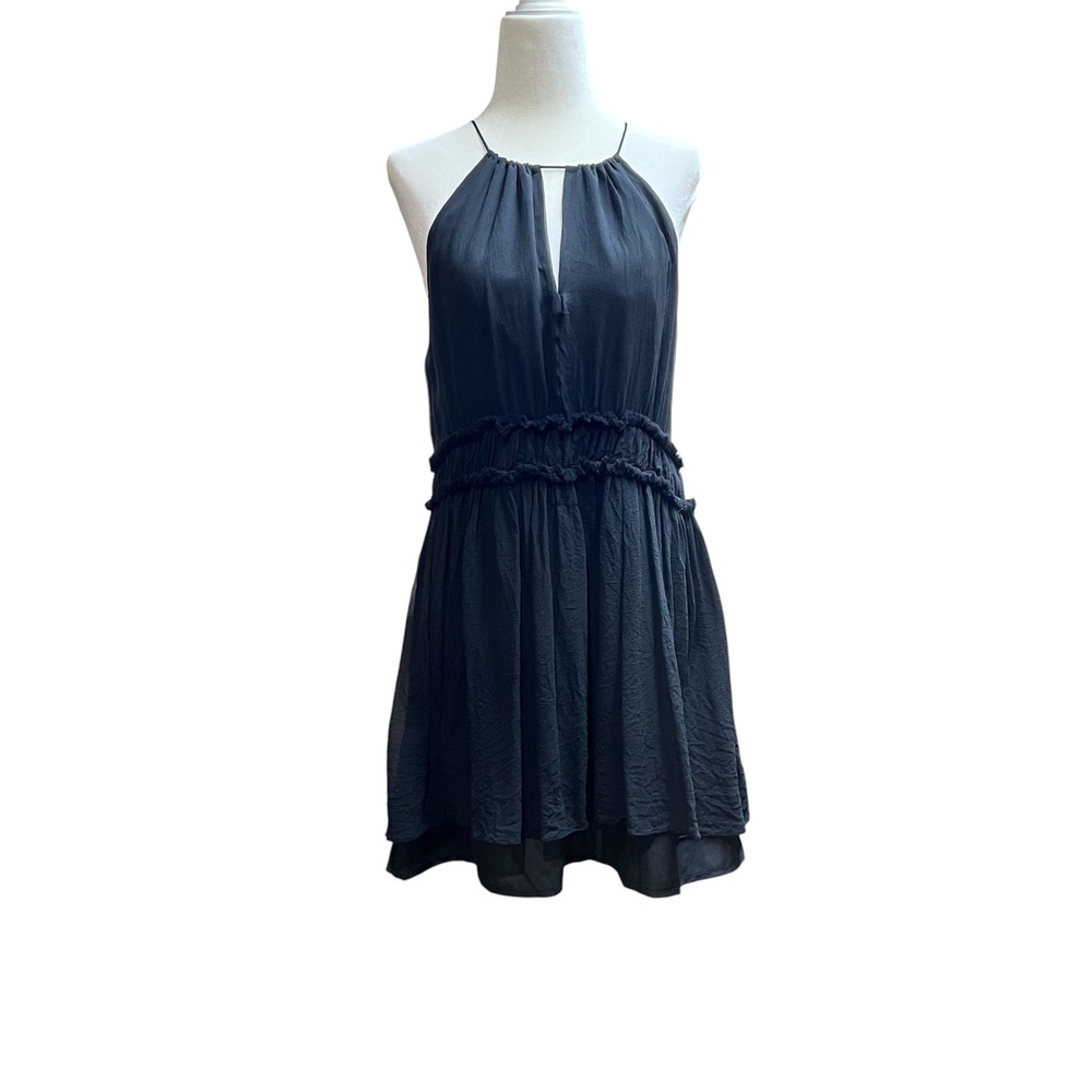 Joie Black Silk Halter Mini Dress Keyhole Ruffle Waist Womens Small EUC Party